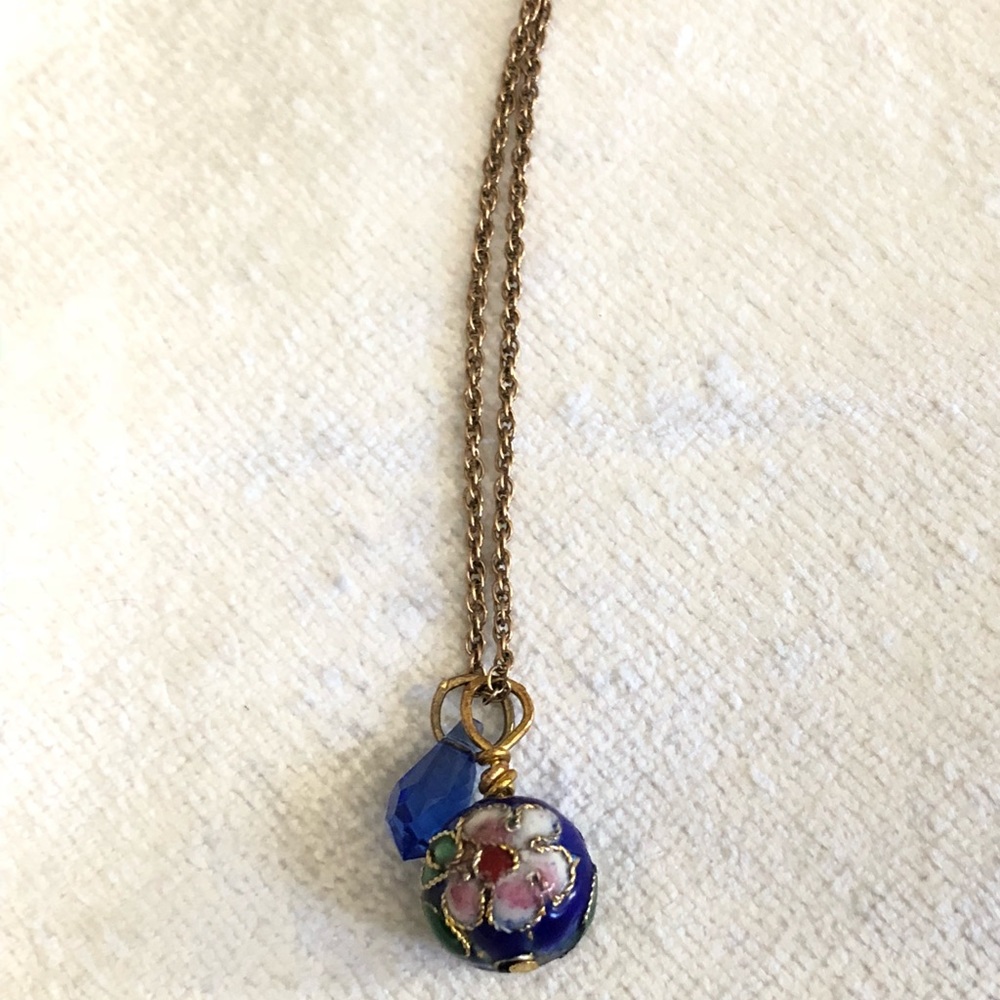 Blue Flower Cloisonné Charm Gold necklace